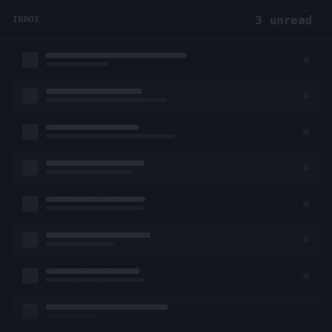 An inbox filling with unread mail, stopping on one highlighted message. Text reads: Yep. That's you. Now you're here.